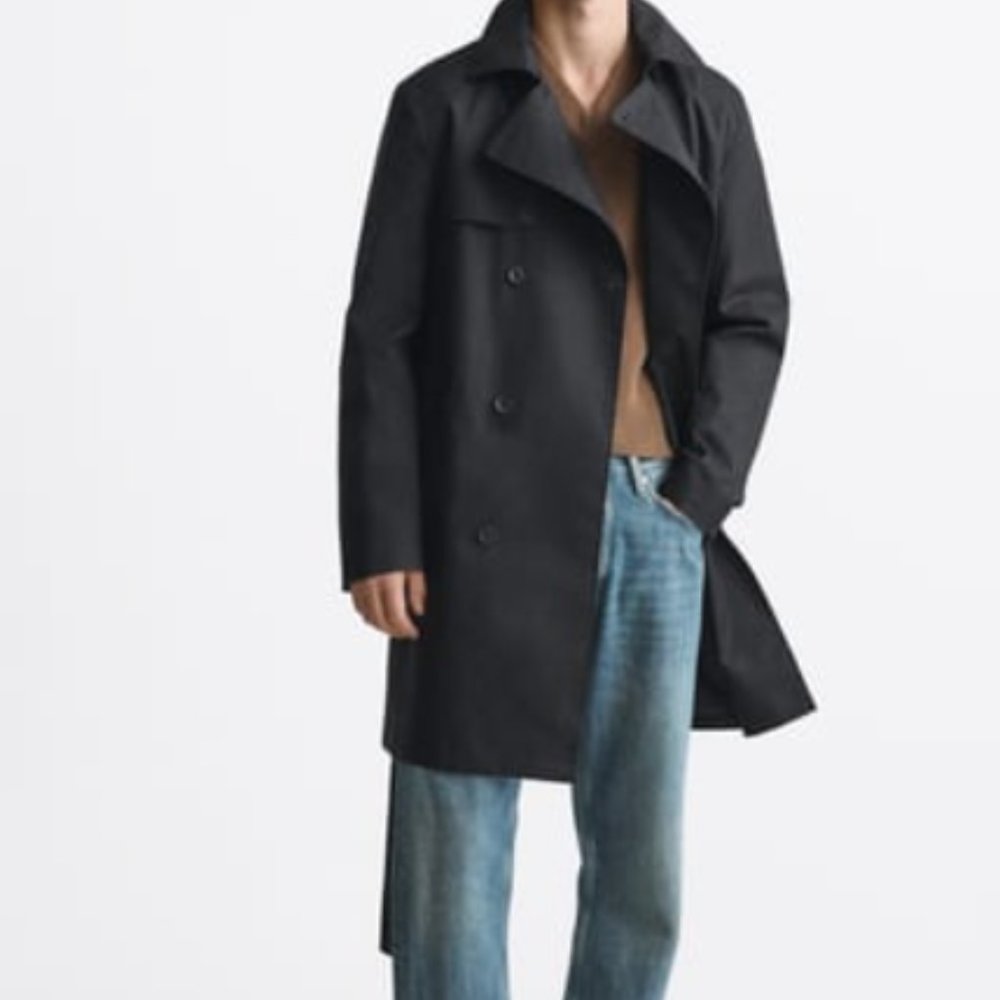 ZARA MAN BLACK TECHNICAL BELTED OVERSIZED TRENCH COAT $149.90